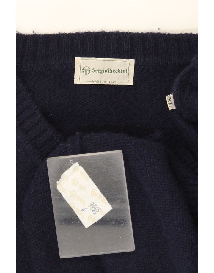 Sergio Tacchini Herre V-hals sweater XL marineblå uld