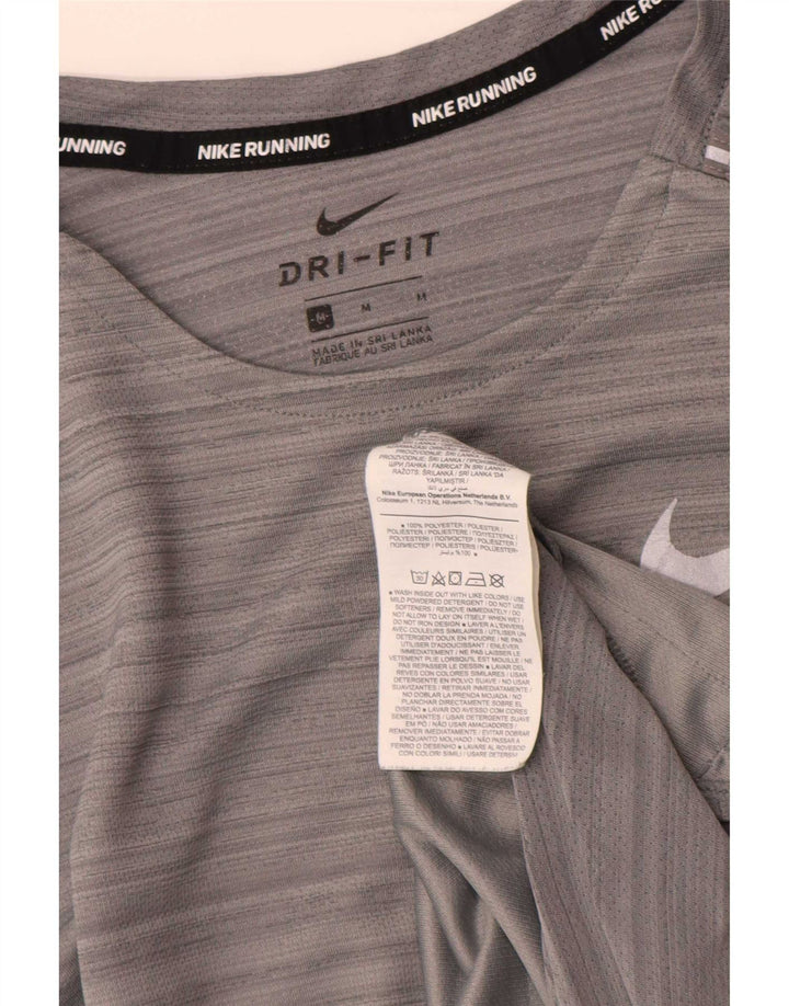 Nike herre Dri Fit T-shirt top mellemgrå stribet polyester