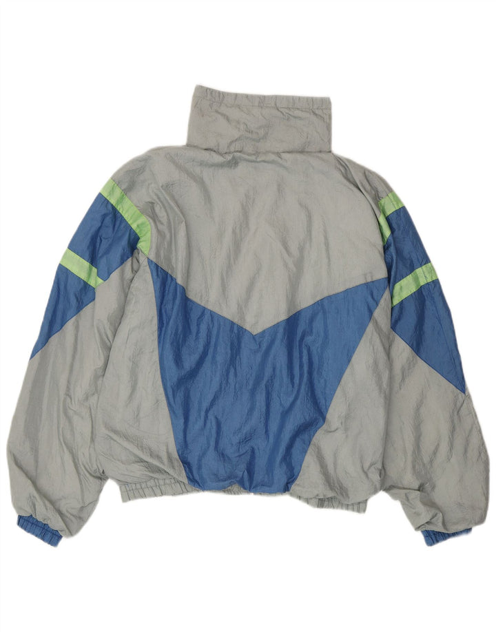Vintage fuld træningsdragt til mænd, stor grå farveblok nylon