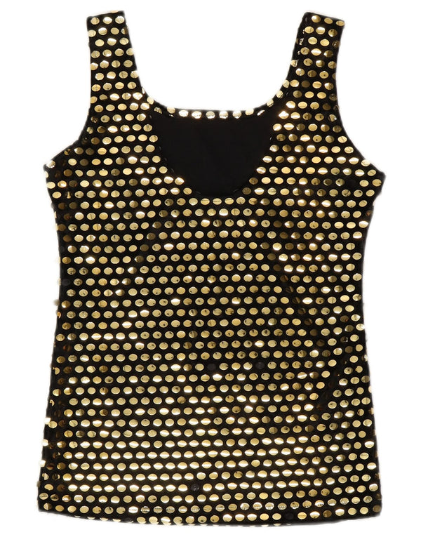 Vintage Dame ærmeløs bluse Top UK 10 Small Black Polyester