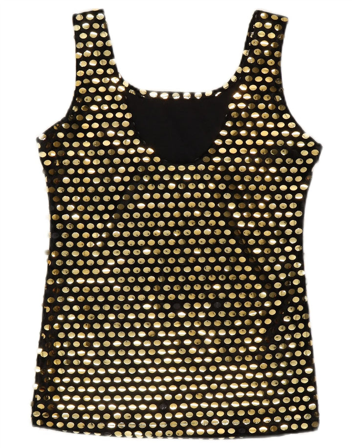 Vintage Dame ærmeløs bluse Top UK 10 Small Black Polyester