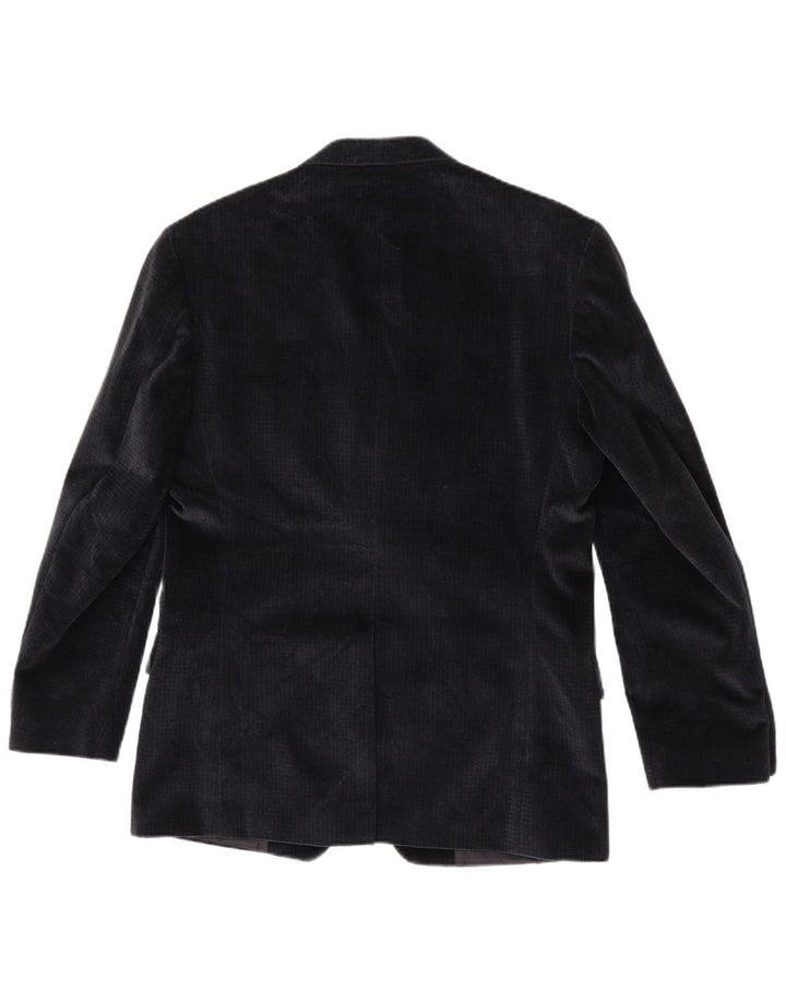 RETRO Herre 4-knaps Velvet Blazer Jacket IT 48 Medium Navy Blue Bomuld