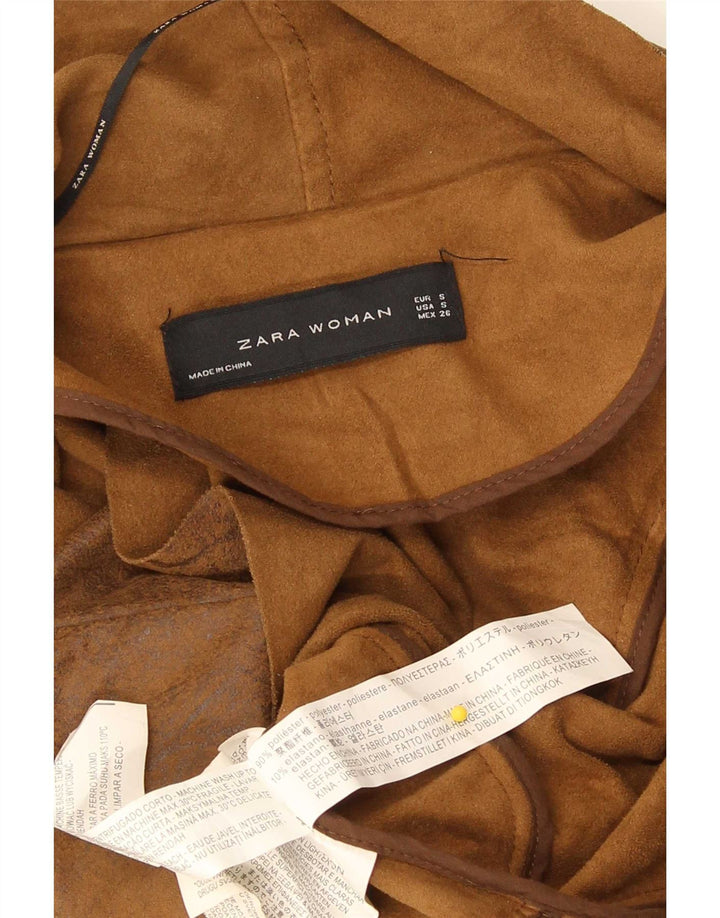 Zara Womens Bomberjakke i imiteret læder UK 10 Lille brun polyester