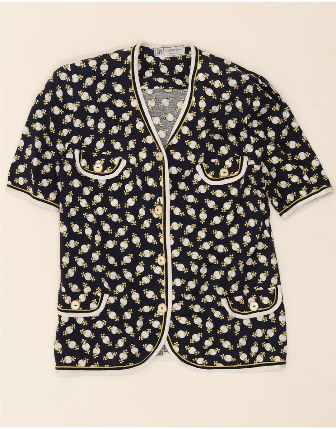DOMINA Womens 4 Button Blazer Jacket IT 46 Large Navy Blue Spotted Classic Vintage Domina and Second-Hand Domina from Messina Hembry 