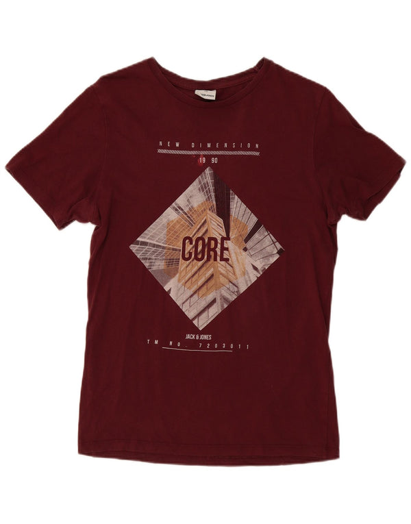 JACK & JONES Herre Core Grafisk T-Shirt Top XS Bourgogne bomuld