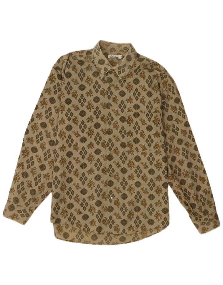 Vintage herreskjorte stor kakiblomstret polyester