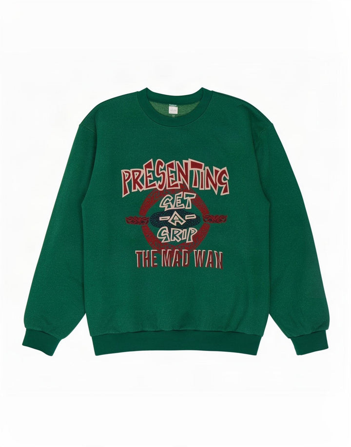 Vintage Herre Grafisk Sweatshirt Jumper XL Grøn Bomuld
