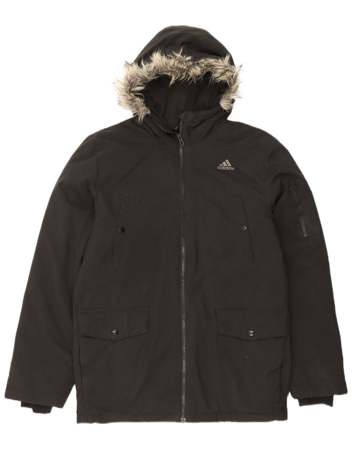 Adidas Herre Hooded Parka Jacket UK 36 Small Black Nylon