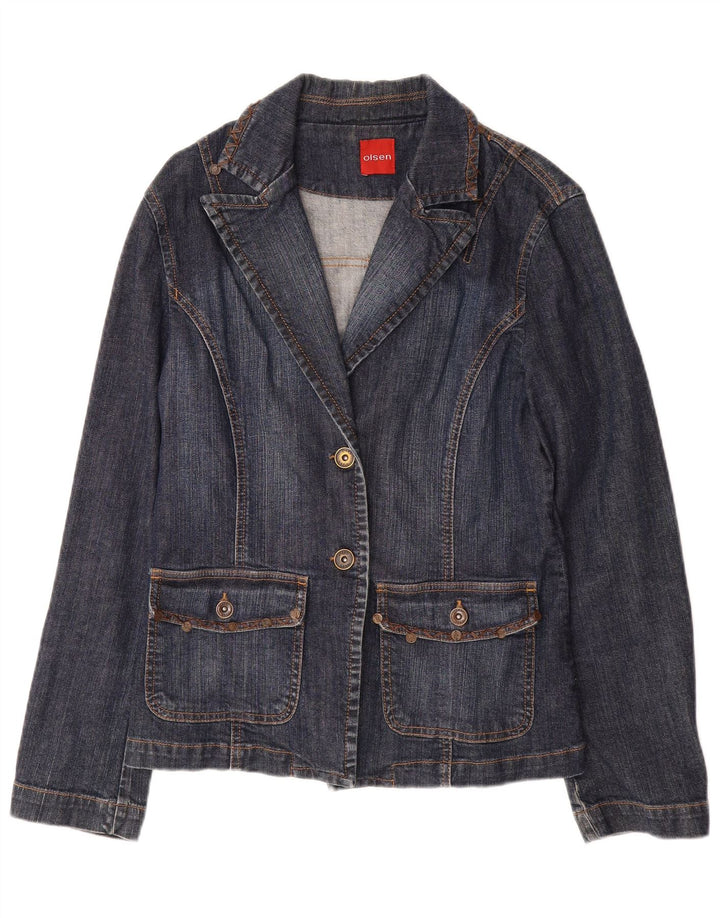 OLSEN Dame 2 Button Denim Blazer Jacket UK 14 Medium Blue Bomuld