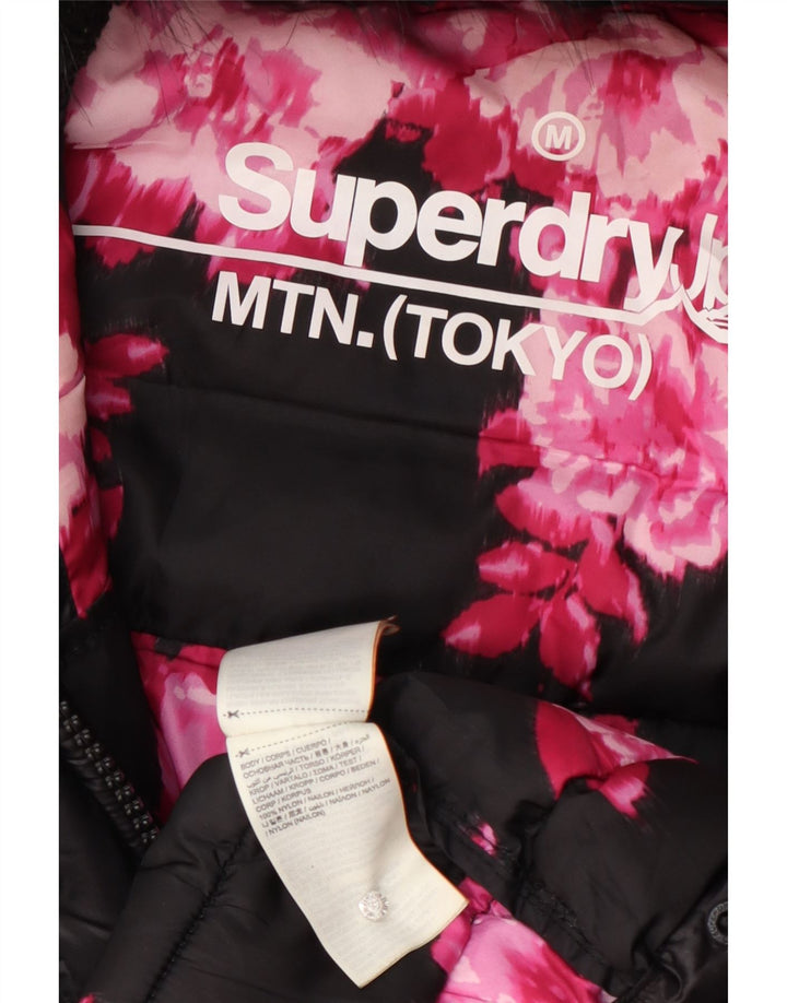 Superdry Polstret frakke med hætte til kvinder UK 12 Medium Black Nylon