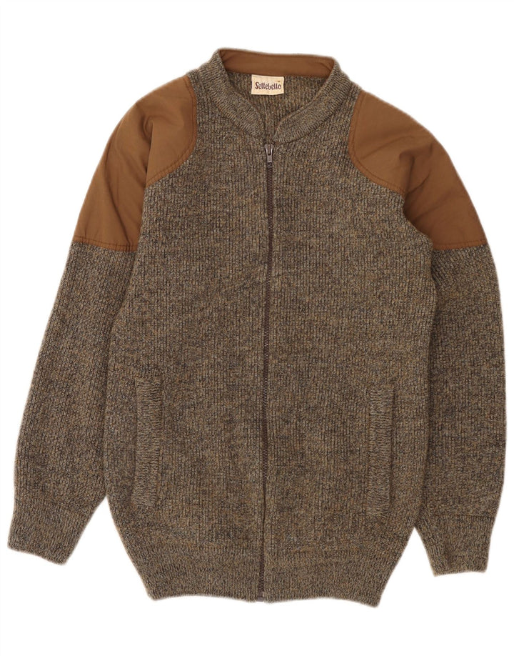 SETTEBELO Cardigan sweater til mænd, lille brun flækket uld