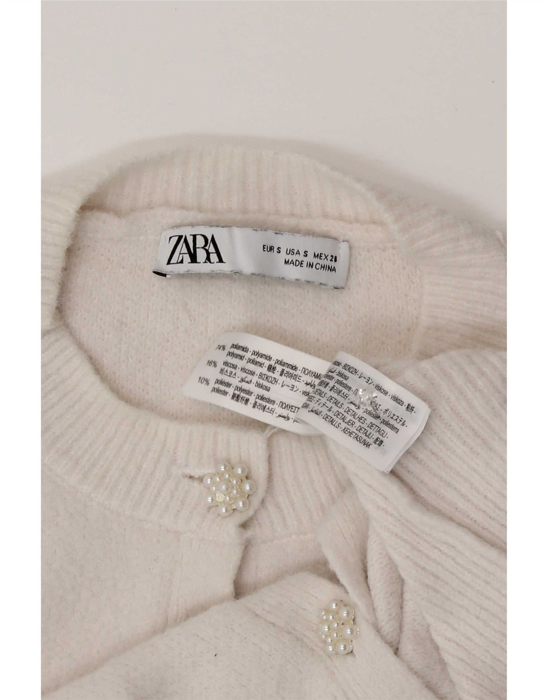 Zara Dame Cardigan Sweater UK 10 Small White Polyamide