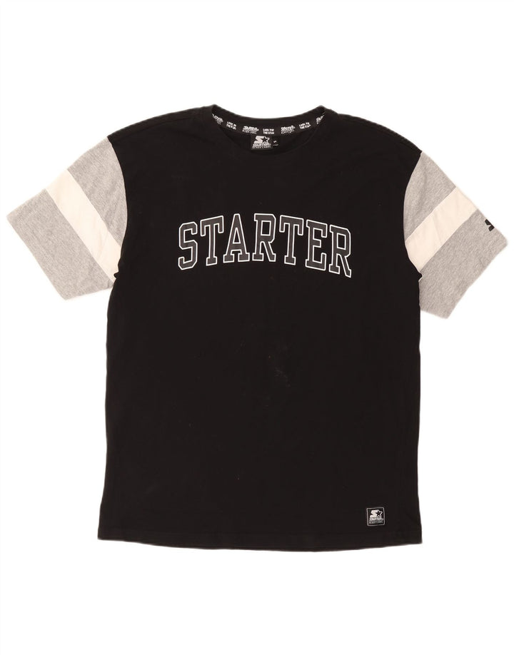 STARTER Grafisk T-shirt top til mænd Small Black Colourblock Bomuld