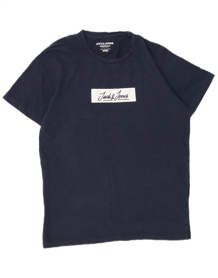Jack & Jones Herre Regular Fit grafisk T-shirt top mellem marineblå bomuld