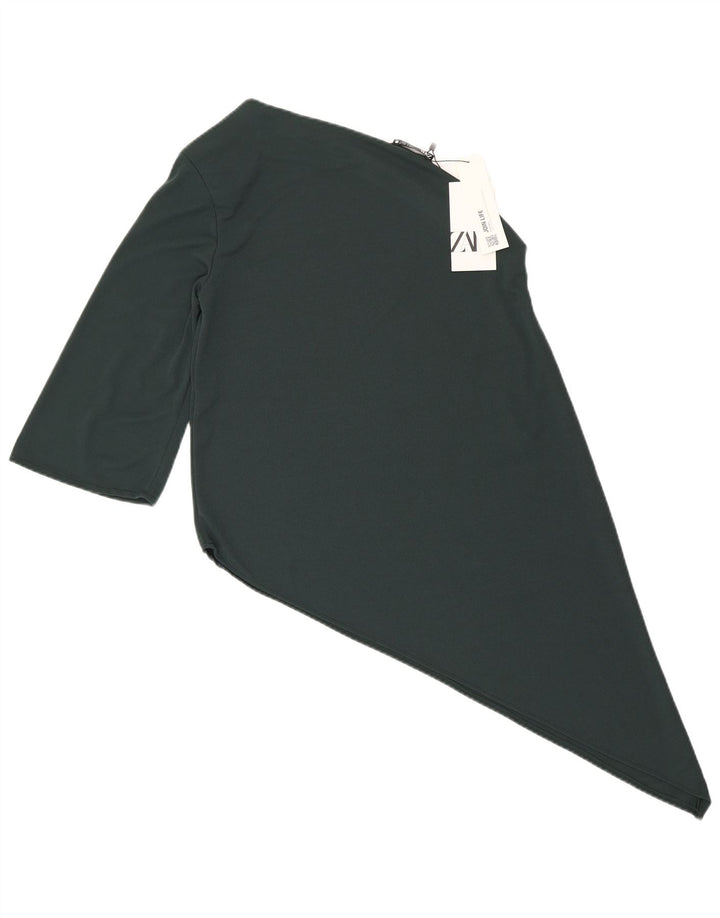 Zara Dame Asymmetrisk One Shoulder Top UK 10 Small Green Polyester