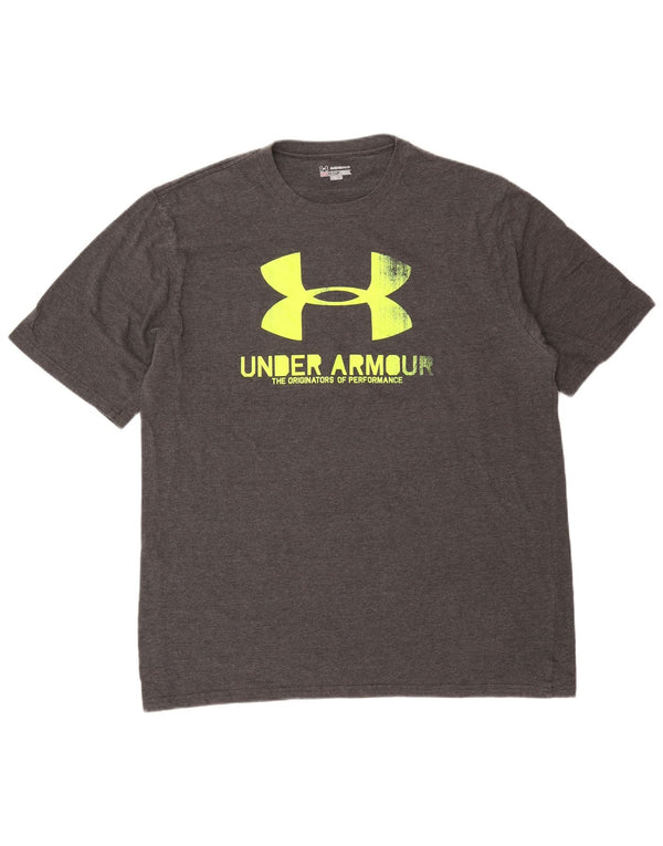 Under Armour Herre Heat Gear Grafisk T-Shirt Top 2XL Grå Bomuld