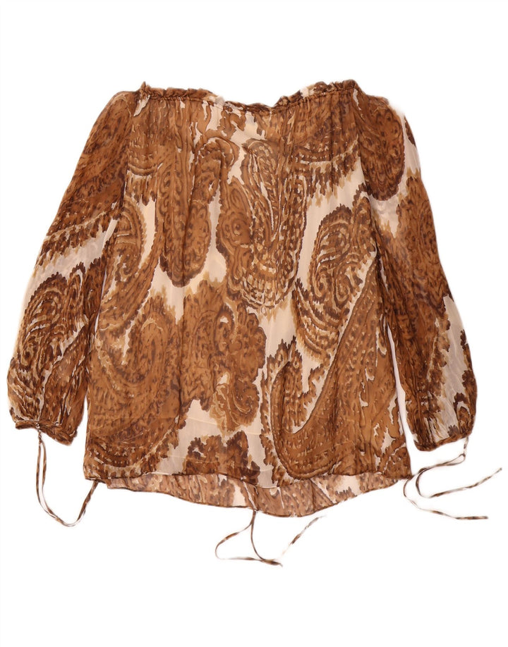 Milly Womens 3/4 ærme off Shoulder Top US 8 Medium Brown Paisley Silk