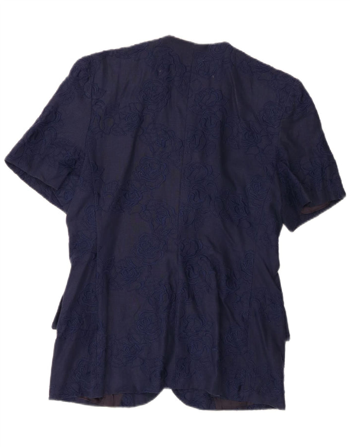 Gai Mattiolo Dame Kortærmet Blazer Jacket IT 48 XL Navy Blue Linen