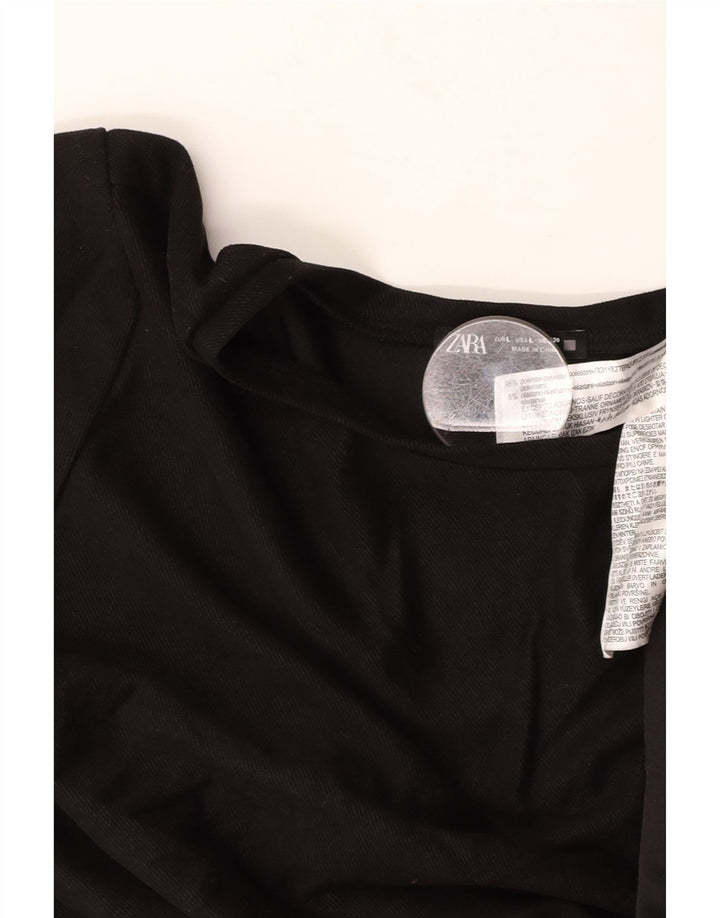 ZARA Dame A-Line Kjole UK 16 Large Black Floral Polyester