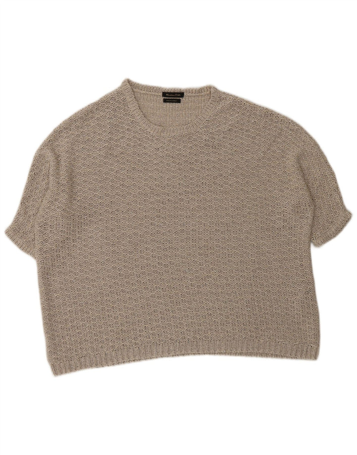 Massimo Dutti Dame Kortærmet Crew Neck Jumper Sweater UK 14 Medium Bei