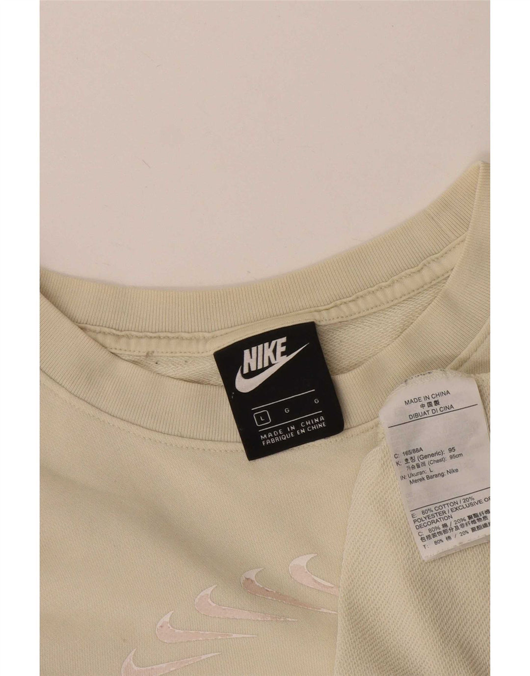 Nike Dame Grafisk Oversized Sweatshirt Jumper UK 16 Stor Beige Bomuld