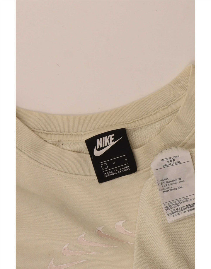 Nike Dame Grafisk Oversized Sweatshirt Jumper UK 16 Stor Beige Bomuld