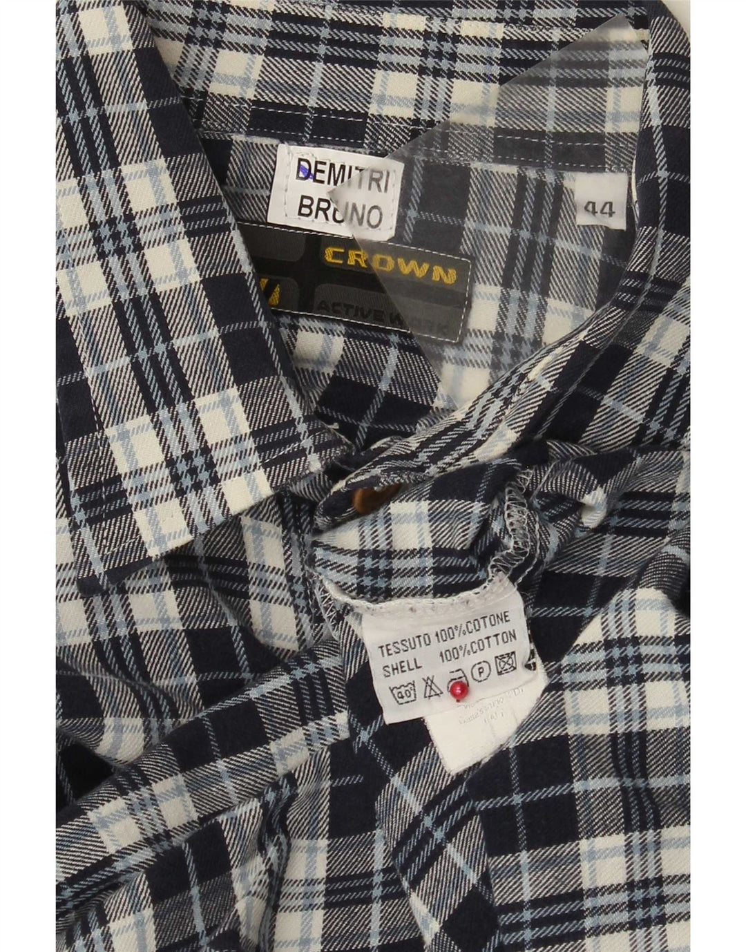 Crown Herre flannelskjorte str. 44 XL Marineblå ternet bomuld