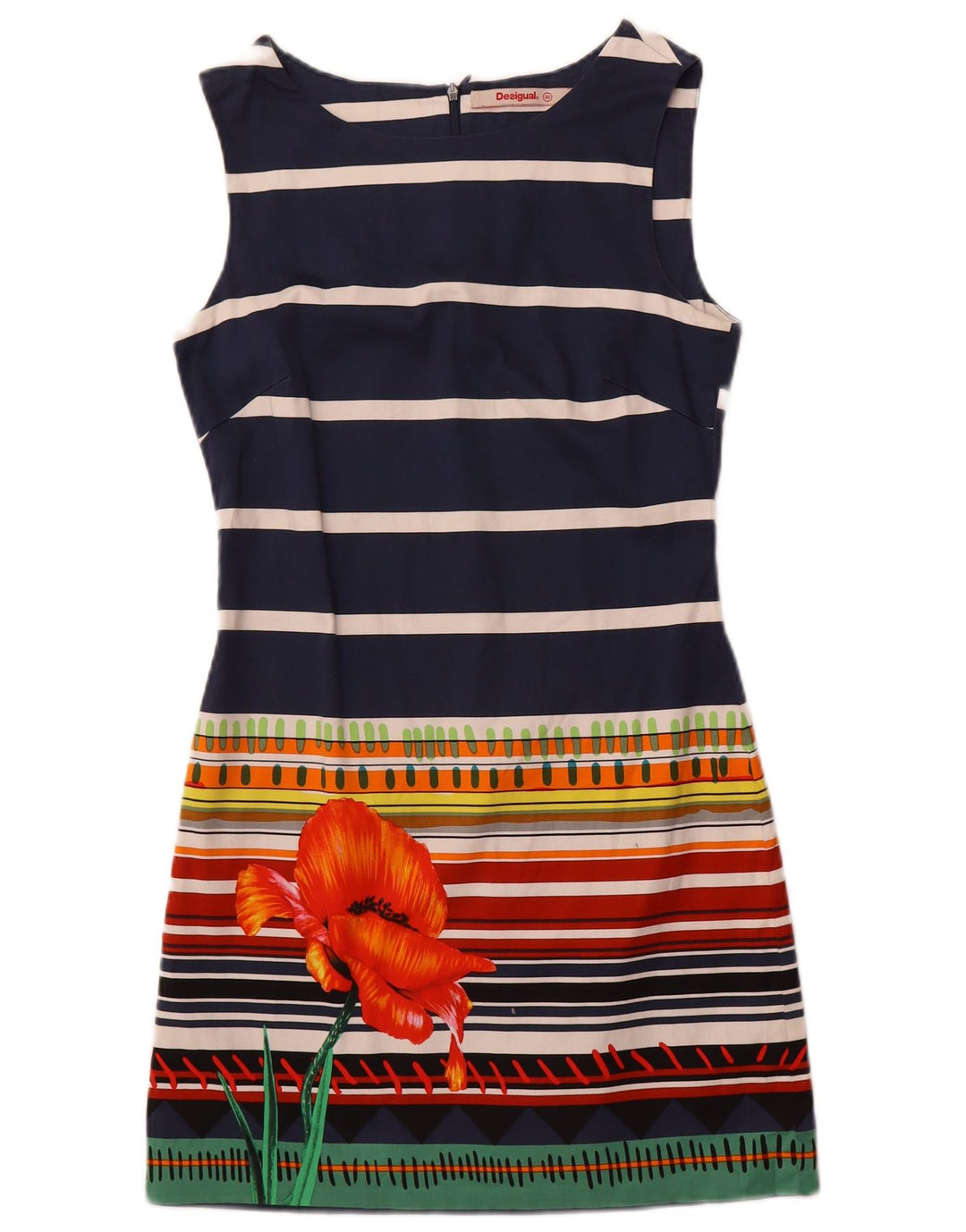 Desigual Dame Ærmeløs Skede Kjole EU 36 Lille Marineblå Stribet