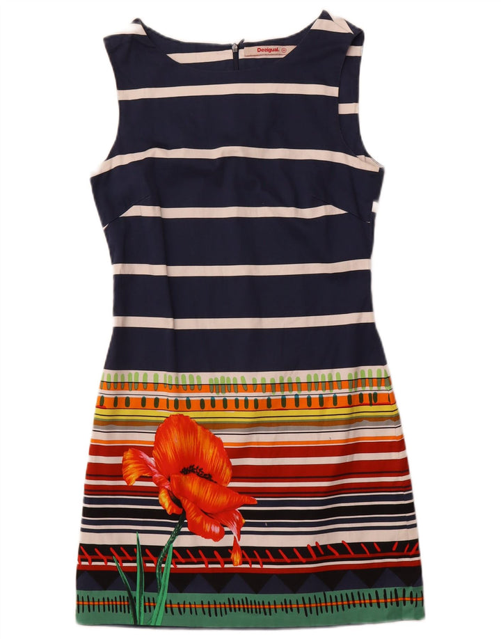 Desigual Dame Ærmeløs Skede Kjole EU 36 Lille Marineblå Stribet