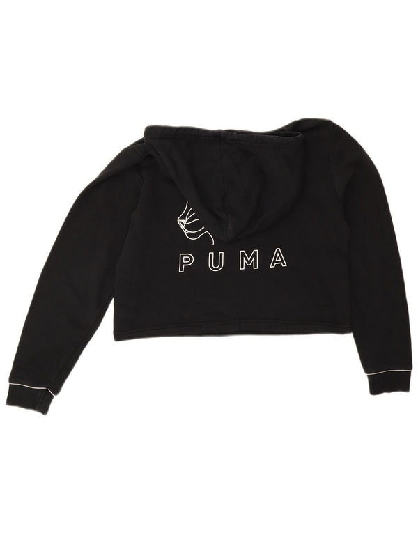 Puma Womens Crop Oversized hættetrøje Jumper UK 6 XS Sort bomuld