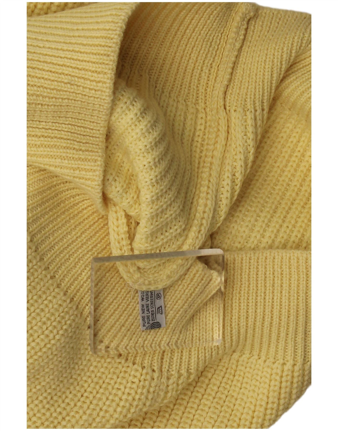 Vintage herre sweater med rund hals, medium gul uld