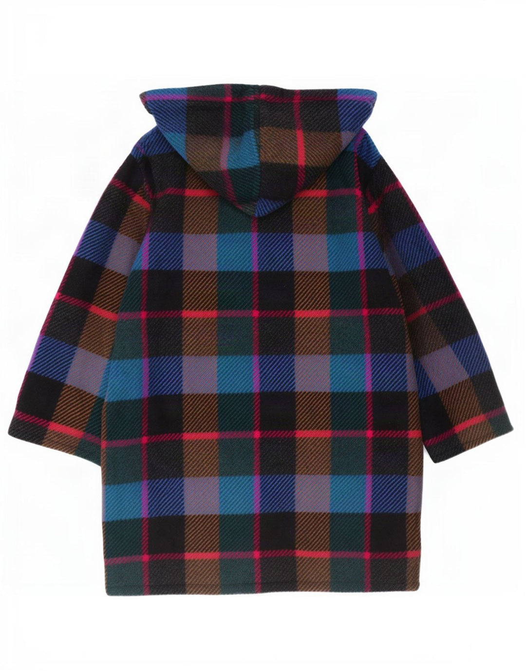 Vintage Dame Hætte Dobbeltradet Frakke EU 44 XL Flerfarvet Plaid