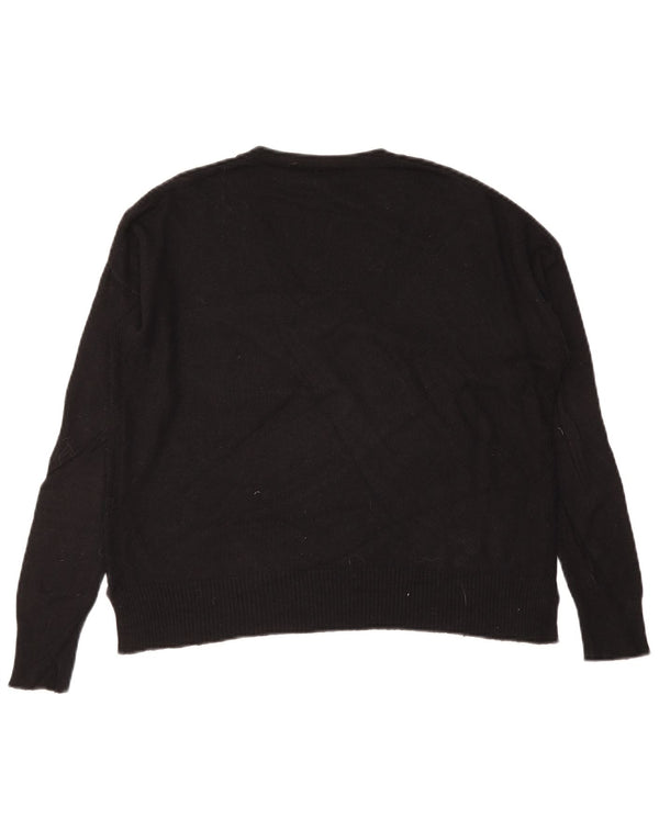 Topshop Womens Crop Oversized V-Neck Jumper Sweater UK 8 Small Black