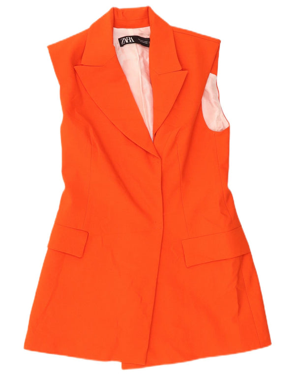 Zara Womens Longline vest UK 10 Small Orange Polyester