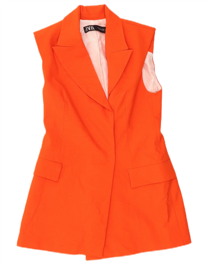 Zara Womens Longline vest UK 10 Small Orange Polyester