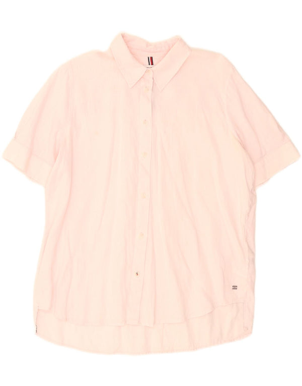 Tommy Hilfiger Kortærmet Oversized skjorte til kvinder UK 12 Medium Pink Linen