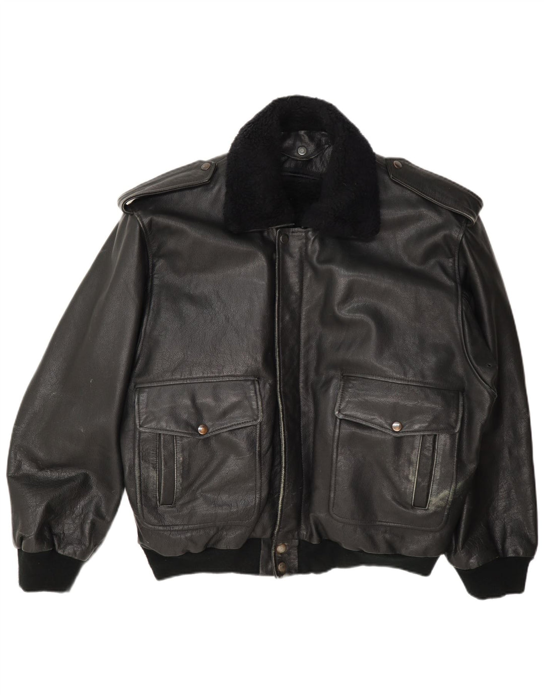 Vintage Herre Military Læderjakke UK 42 XL Sort