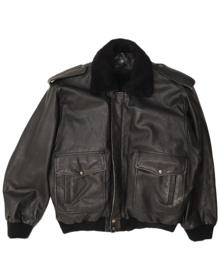 Vintage Herre Military Læderjakke UK 42 XL Sort