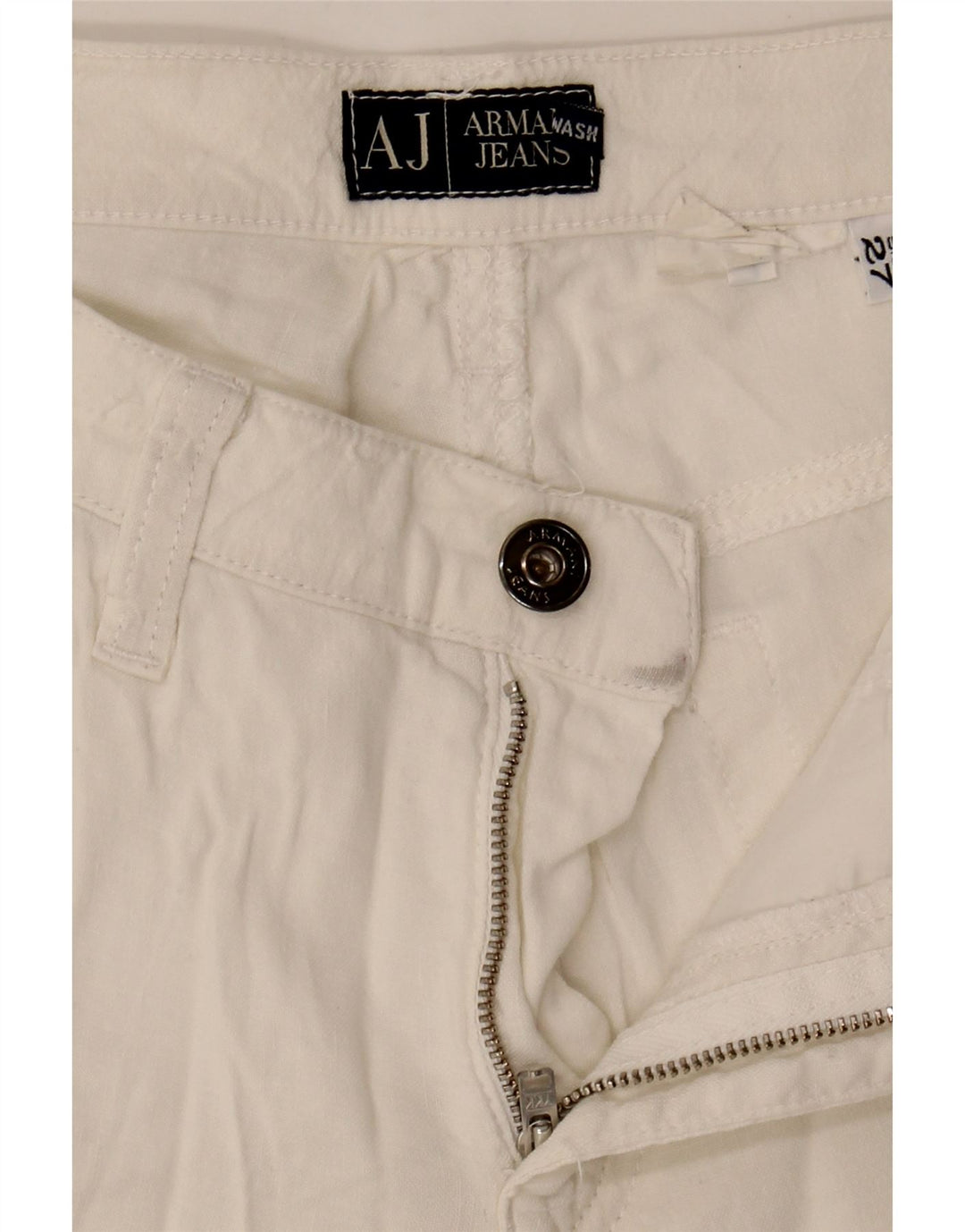 ARMANI Womens Bootcut Casual Trousers W27 L31 White Linen Vintage Armani and Second-Hand Armani from Messina Hembry 