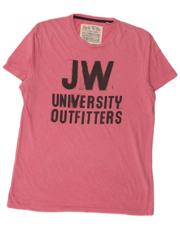 JACK WILLS Herre grafisk T-shirt Top Lille Pink Bomuld