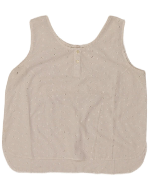 Vintage dame ærmeløs bluse top EU 44 XL hvid bomuld