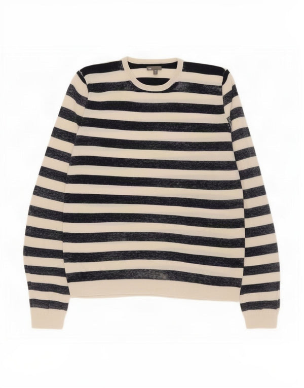 Gap Womens Crew Neck Jumper Sweater UK 16 Stor hvid stribet bomuld