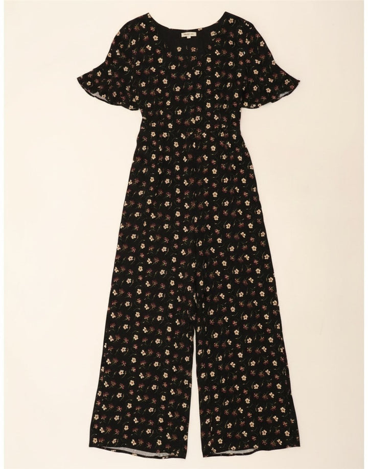 Oasis Dame Kortærmet Jumpsuit UK 14 Medium Black Floral