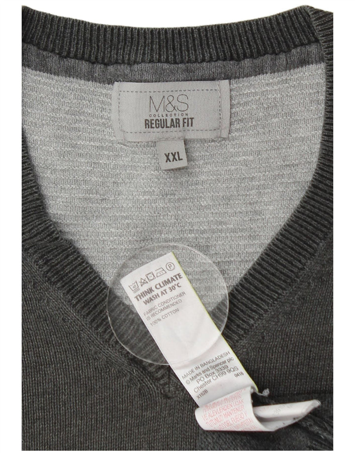 Marks & Spencer Herre Regular Fit V-hals sweater 2XL grå bomuld