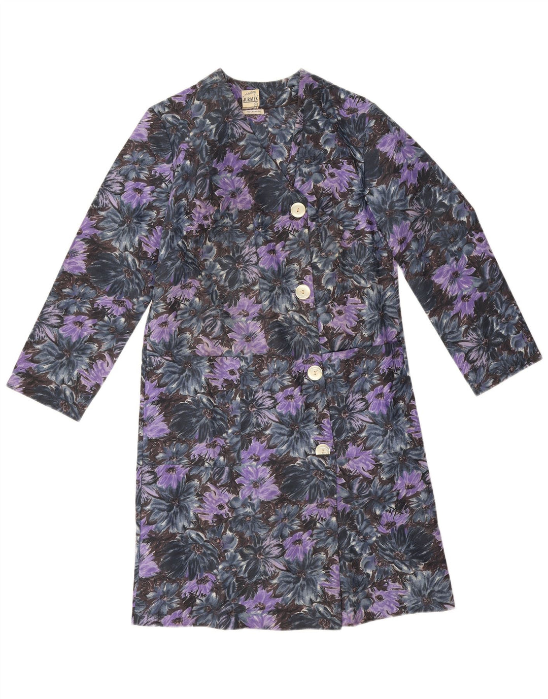 Vintage overfrakke til kvinder UK 14 Medium Purple Floral Polyamid