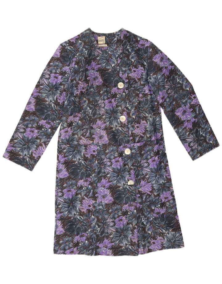 Vintage overfrakke til kvinder UK 14 Medium Purple Floral Polyamid