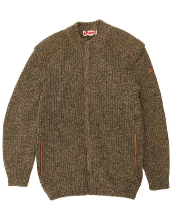 Vintage herre cardigan sweater med fuld lynlås Medium Khaki Flecked Wool