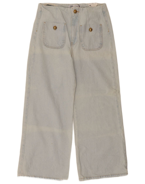Zara Womens Acid Wash Crop Jeans med brede ben EU 40 Medium W30 L26 Blå Bomuld