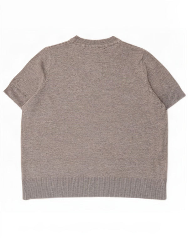 Marks & Spencer Womens Crop Crew Neck Jumper Sweater UK 14 Medium Grey