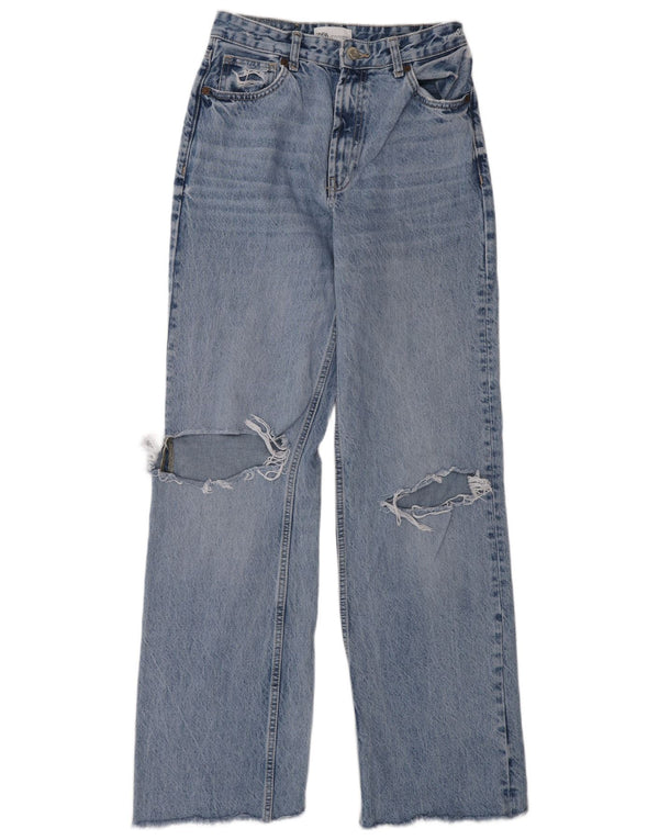 Zara Womens High Waist Distressed Wide Leg Jeans EU 38 Small W28 L34 Blue